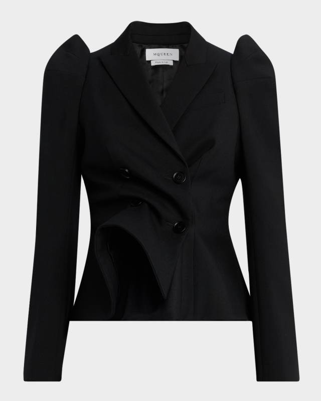 Structured Stretch Wool Double-Breasted Blazer Jacket